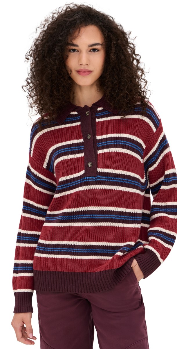 Damson Madder Ilona Striped Rugby Jumper Burgundy