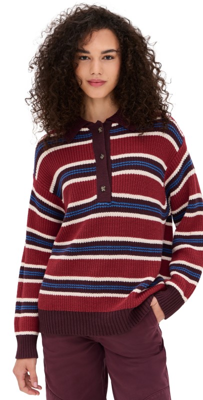 Damson Madder Ilona Striped Rugby Jumper Burgundy