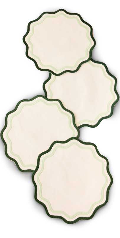 Misette Embroidered Linen Placemats Colorblock/Dark Green/Sag