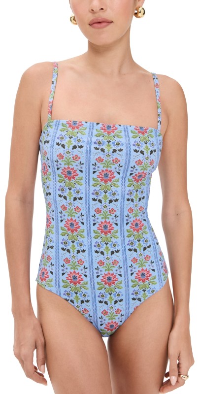 Hill House Home The Giana One Piece Floral Block Stripe/Blue