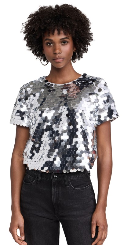 endless rose Fisheye Sequins Top Silver