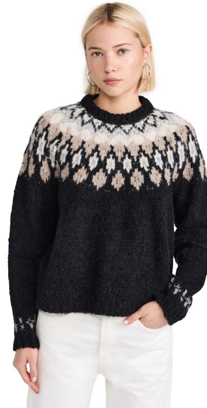 Splendid Noelle Fair Isle Sweater Black/Tawny