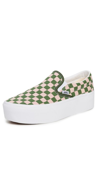 Vans Classic Slip-On Stackform Sneakers Checkerboard Rose/Forest