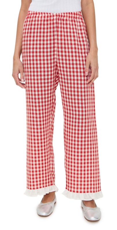 Sleeper Puff Linen Lounge Pants in Red Vichy Red Vichy