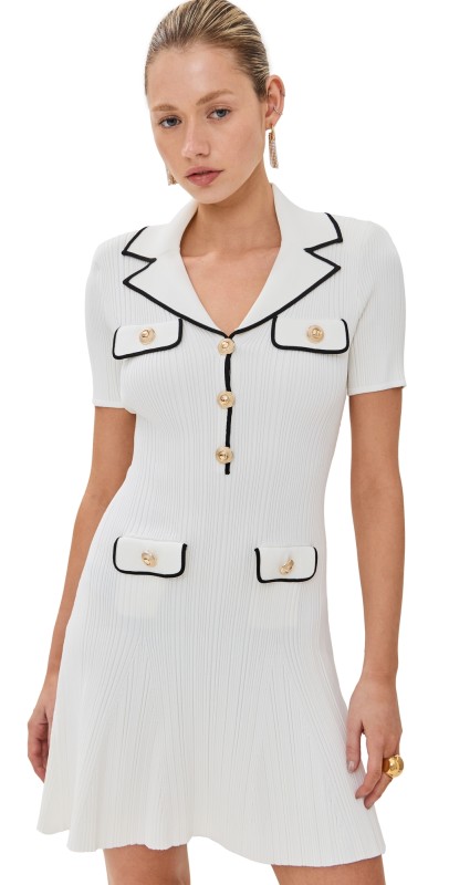 Self Portrait White Viscose Rib Knit - Mini Dress White