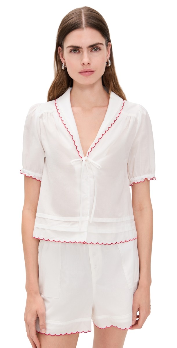 WAYF Elena Embroidered Top Ivo/Red