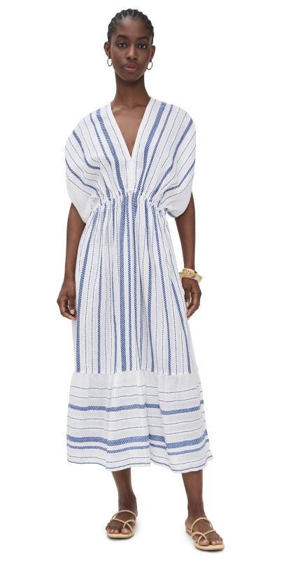 lemlem Leila Plunge Dress Tiki Azure