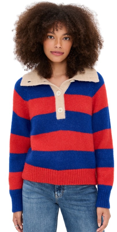 Birds of Paradis Juneau Sweater Red/Blue Stripe