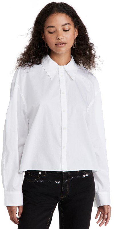 Tibi Miles Scallop Sleeve Cropped Shirt White