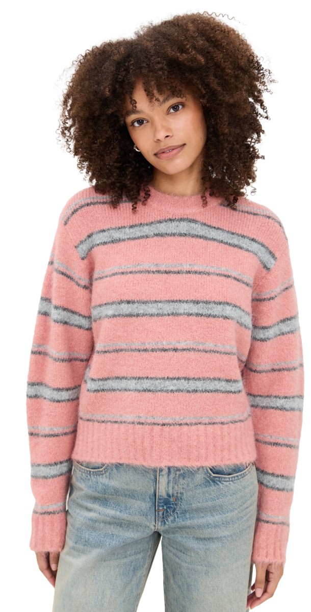 DUNST Hairly Striped Sweater Soft Pink/Brown