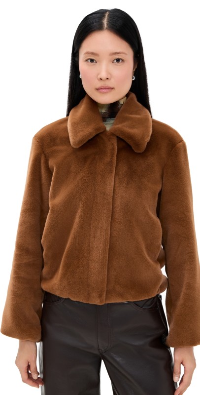 Theory Faux Fur Coat Wood