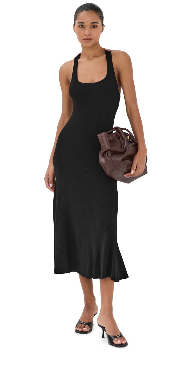 Monse Leather Racerback Midi Dress Black