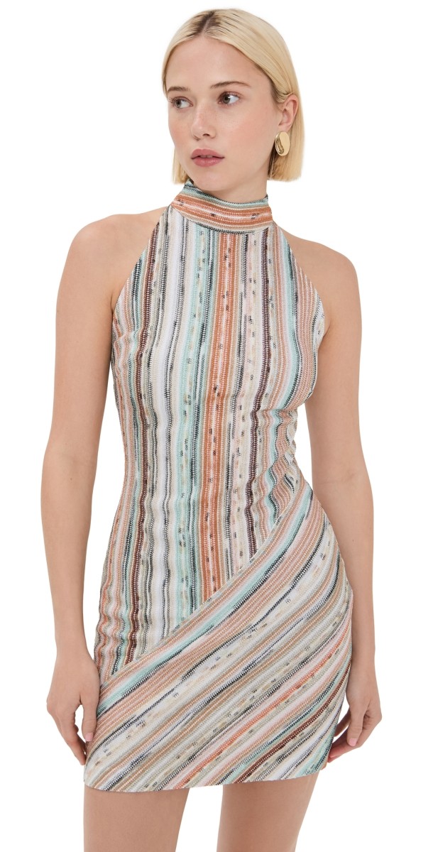 Missoni Sleeveless Short Dress Multi Orange/Sky/Grey Tones