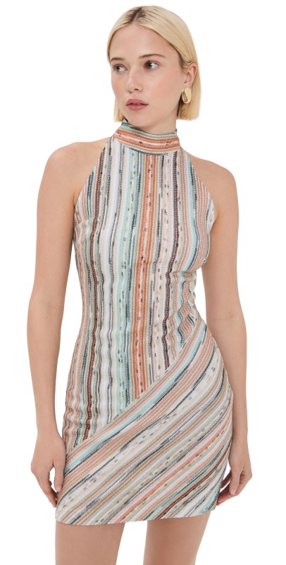 Missoni Sleeveless Short Dress Multi Orange/Sky/Grey Tones