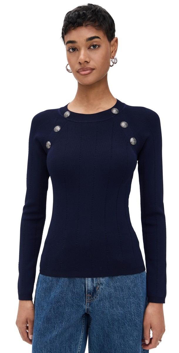L'AGENCE Gretchen Button Pullover Midnight/Nickel