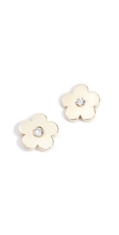 Jennifer Meyer Jewelry 18k Mini Daisy Diamond Center Earrings Yellow Gold