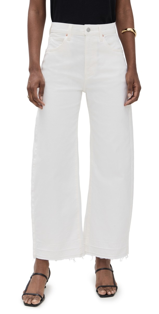 PAIGE Arellia Ankle Barrel Leg Jean Tonal Ecru w/ Wide Undone Hem