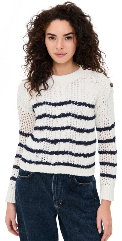 Stateside Striped Long Sleeve Crew Sweater Cream