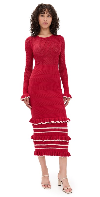 Kivari Rafaela Knit Midi Dress Red/Cream