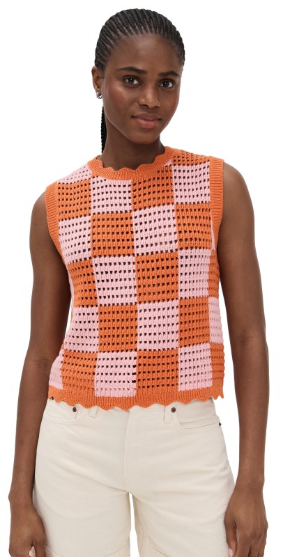 Birds of Paradis Bree Sweater Tank Pink/Orange Check