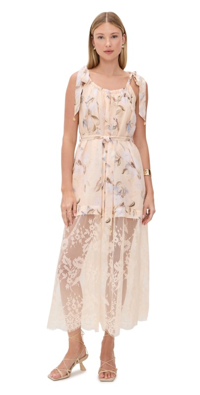 Zimmermann Cascadian Lace Slip Dress Cream Botanical Floral