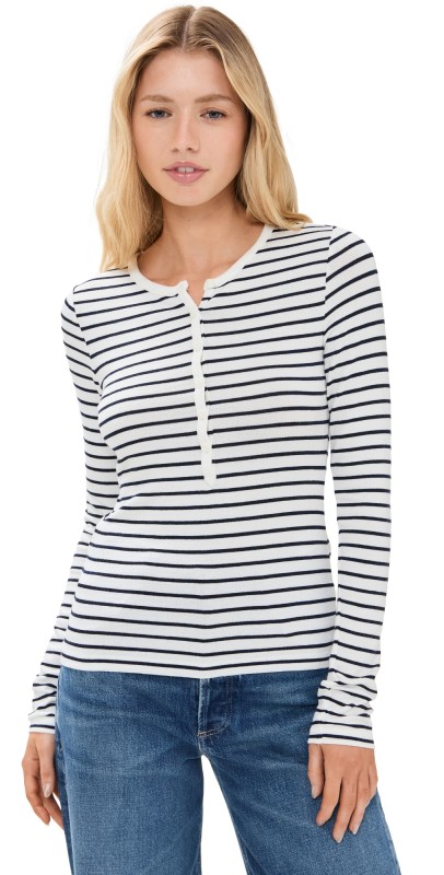 rag & bone The Knit Stripe Henley Whitemult