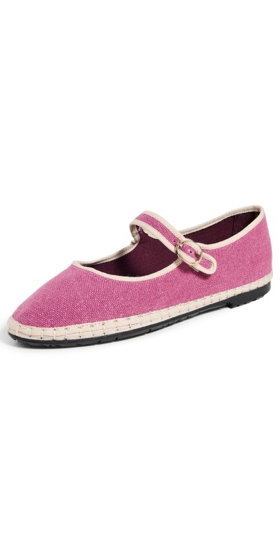 Flabelus Ariadna Linen Mary Jane Flats Pink/Light Beige