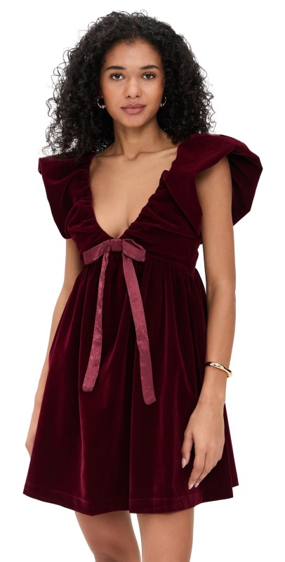 endless rose Velvet Satin Bow Mini Dress Merlot