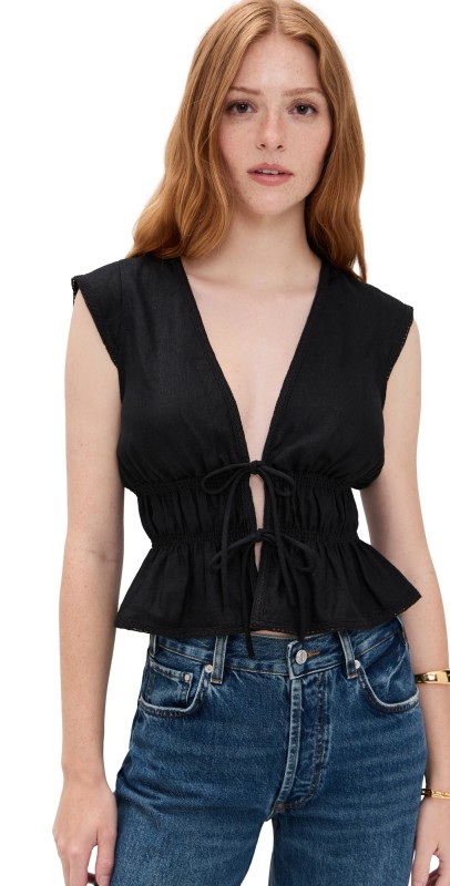 WAYF Clara Short Sleeve Top Black