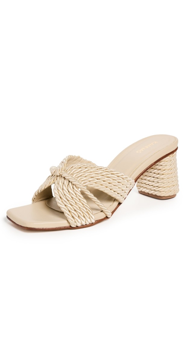 KAANAS Myla Square-Toe Corded Block Heels Oat