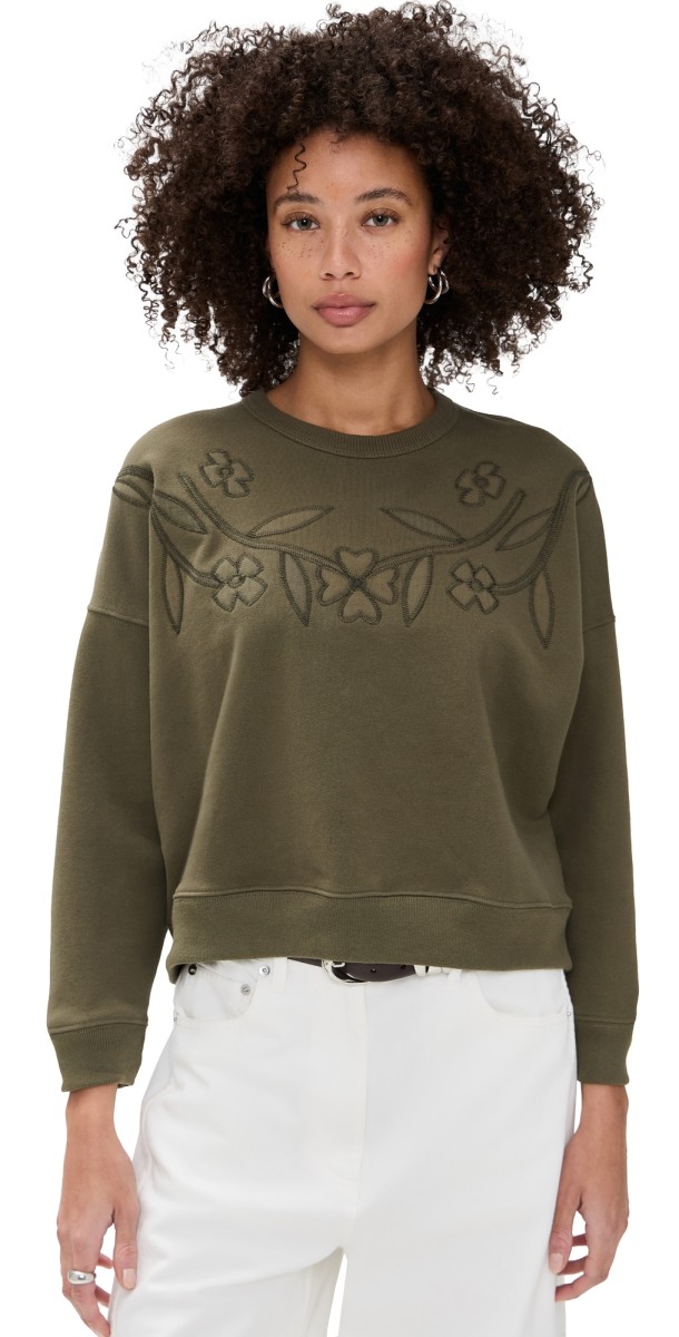 THE GREAT. The Floral Applique Teammate Sweatshirt Army