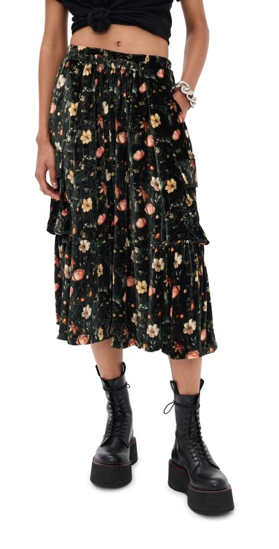 R13 Gathered Cargo Skirt Multifloral Black