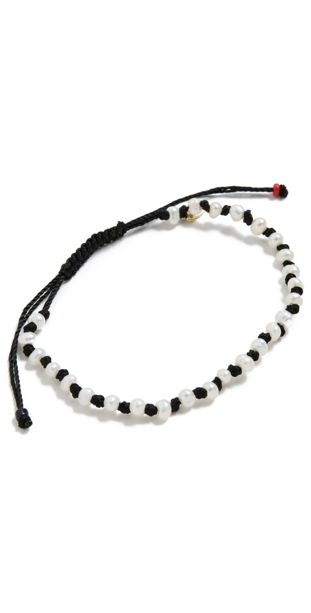 Clare V. Petit Pearl Beaded Bracelet Cream/Black