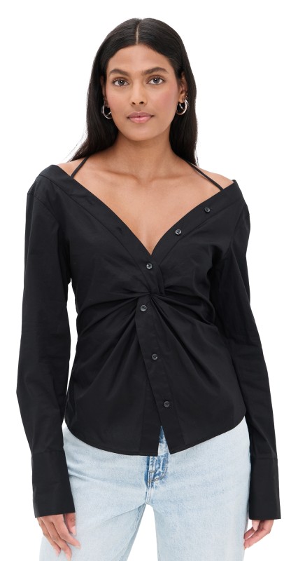 Good American Poplin Off Shoulder Top Black001