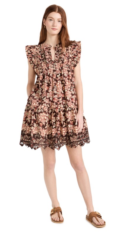 Sea Emelia Print Flutter Sleeve Dress Brown