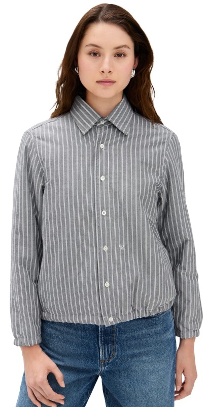 HOMMEGIRLS Shirt Bomber Jacket Black Stripe Oxford