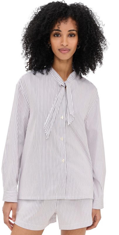 Leset Yoshi Tie Shirt Parchment/Pinot Stripe