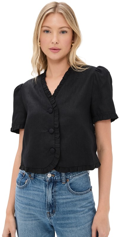 Reformation Bess Linen Top Black