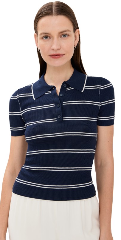 SIMKHAI Matty Short Sleeve Polo Midnight Stripe