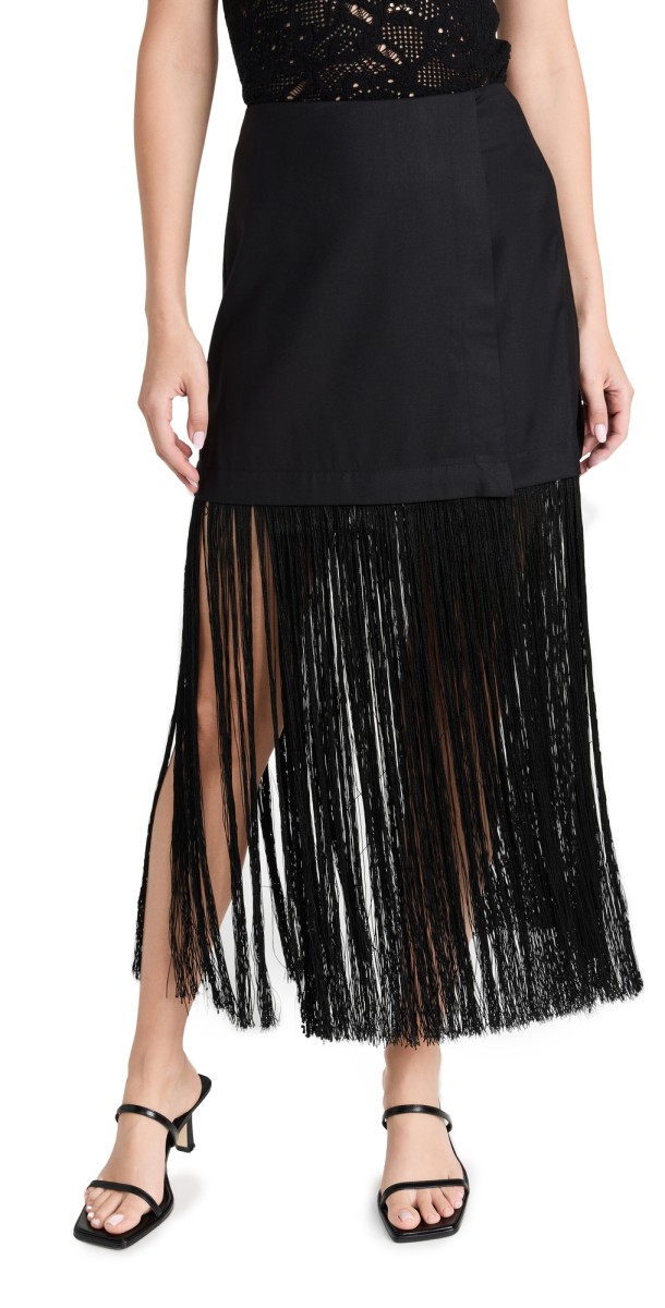 Sea Pari Fringe Skirt Black