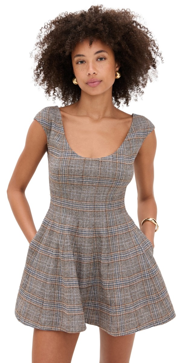 GUIZIO Leila Tartan Mini Dress Green Multi
