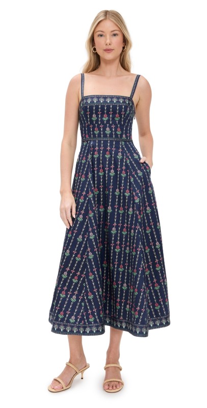 Hill House Home The Margot Dress Trailing Fern/Navy Multi