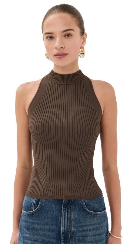 Veronica Beard Yuna Knit Top Dark Umber