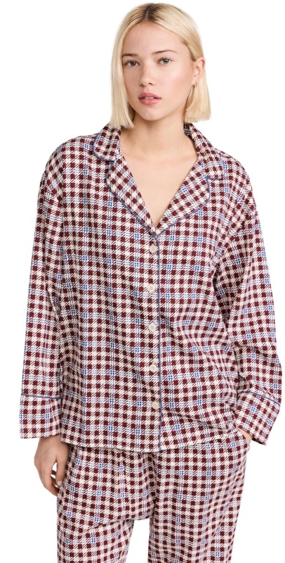 THE GREAT. The Pajama Top Bordeaux Plaid