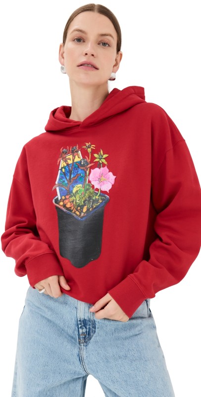 JW Anderson Flower Pot Drawstring Hem Hoodie Bright Red