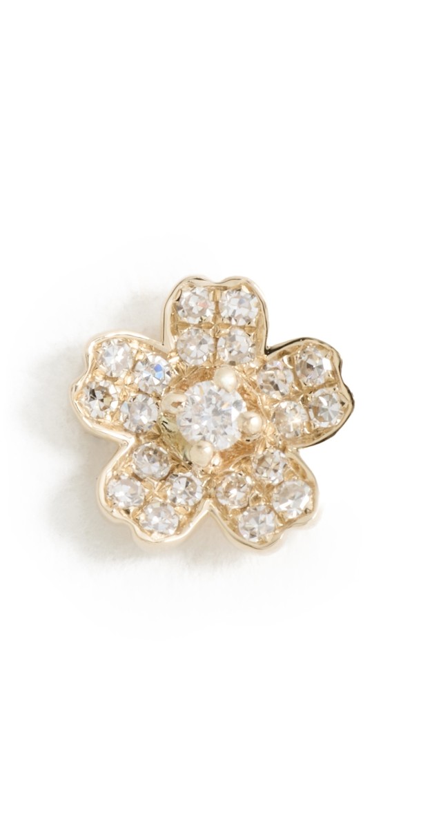 EF Collection Diamond Mini Cherry Blossom Stud Earrings Yellow Gold