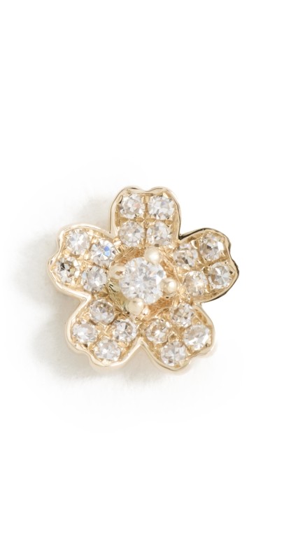 EF Collection Diamond Mini Cherry Blossom Stud Earrings Yellow Gold