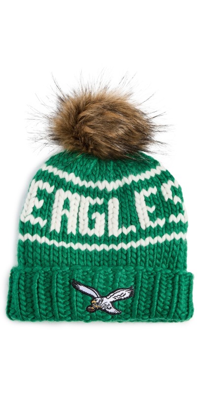 Lele Sadoughi Kelly Green Retro Eagles Beanie with Faux Fur Kelly Gr