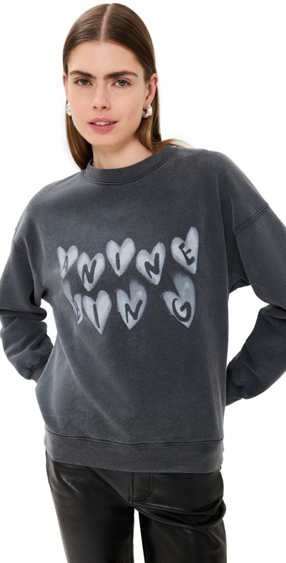 ANINE BING Spencer Sweatshirt Hearts Washed Black