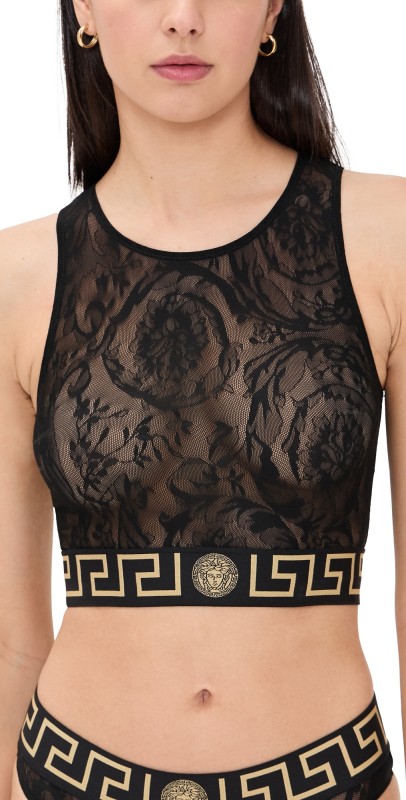Versace Jacquard Baroque Tulle Tank Top Black